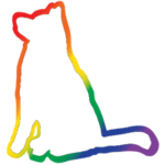 Rainbow colored outline of a husky